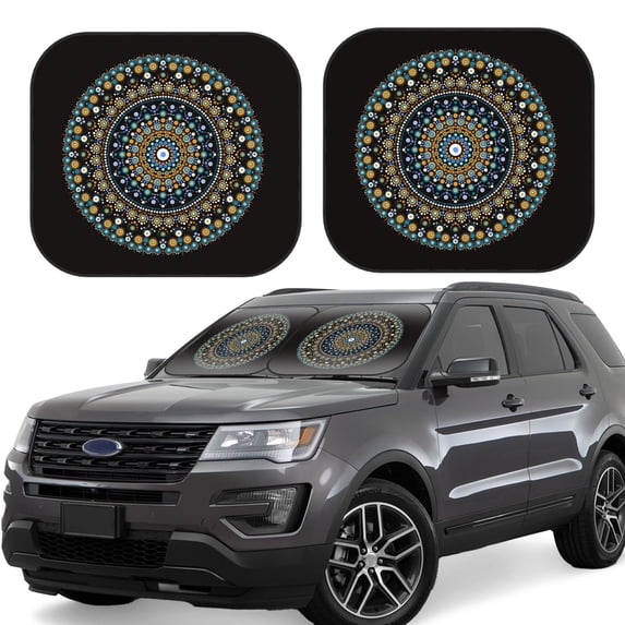 Gaeub Dot Mandala Print 2-Piece Windshield Sun Shade,Foldable Car Front Window Sunshade,for Most Cars SUV Truck,Heat Blocker Visor Protector-Medium