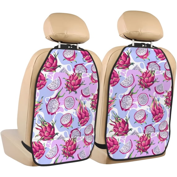Gaeub Dragon Fruit Print Anti-Kick Storage Mat for Car Seats 2 Pcs, Car Kick Mats with 3 Pocket Protector, Essential Car Seat Protector for Child Car Seat,Car Seat Protector