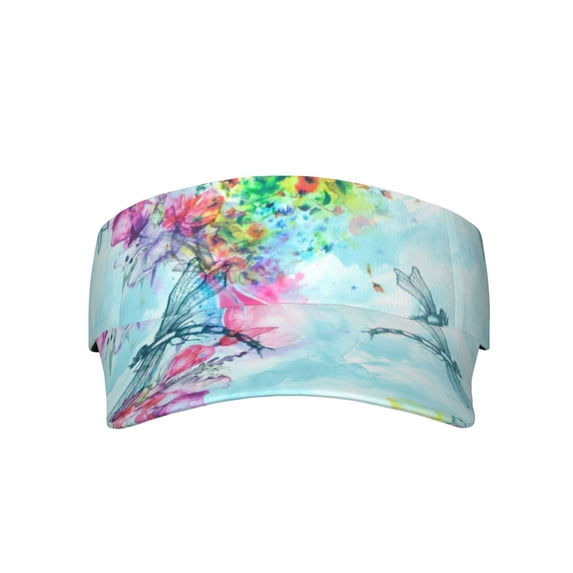 Gaeub Dragonfly Floral Sun Visor Hats with Empty Top and Adjustable, UV Protection for Golf Tennis Cycling Running
