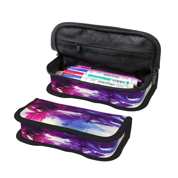 Gaeub Dual Skulls Colorful Fusion Print Canvas Pen Case,Pencil Case for Men Women, Large Pen Bag,Big Capacity Canvas Pencil Pouch