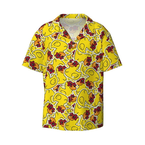 Gaeub Duck with Star Sunglasses Men's Lapel Short Sleeve Shirt, Relaxed Fit Shirt, Soft and Breathable for Outdoors Party Travel - Large