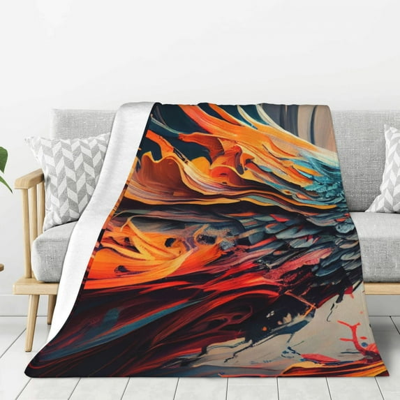 Gaeub Dynamic Fire Bird Art Print Flannel Throw Blanket, Home Fleece Throw Blanket for Couch or Bed,Decorative Blankets,Lightweight Fuzzy Flannel Blanket-60"x50"