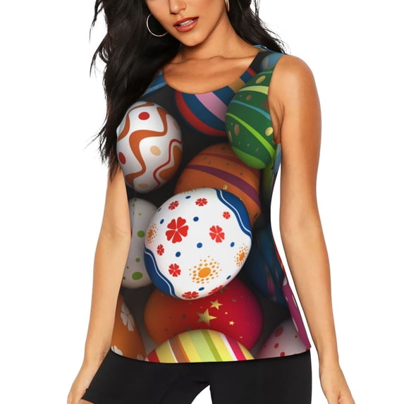 Gaeub Easter Egg Women's Workout Tank Tops Lightweight Sleeveless Shirts for Women for Athletic Running Tennis Yoga - Small