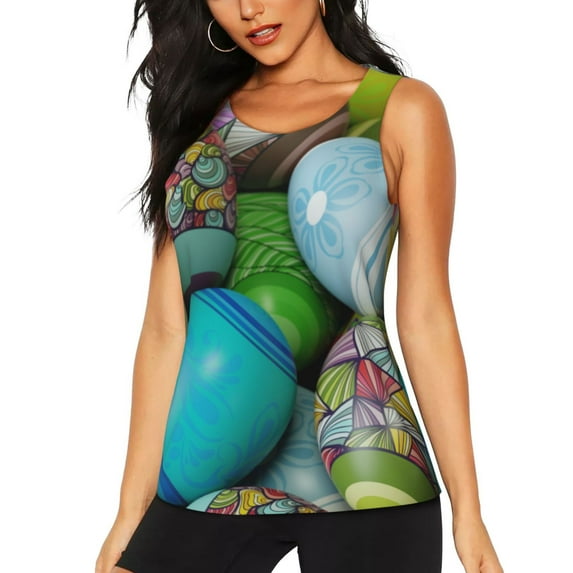 Gaeub Easter Egg1 Women's Workout Tank Tops Lightweight Sleeveless Shirts for Women for Athletic Running Tennis Yoga - Large