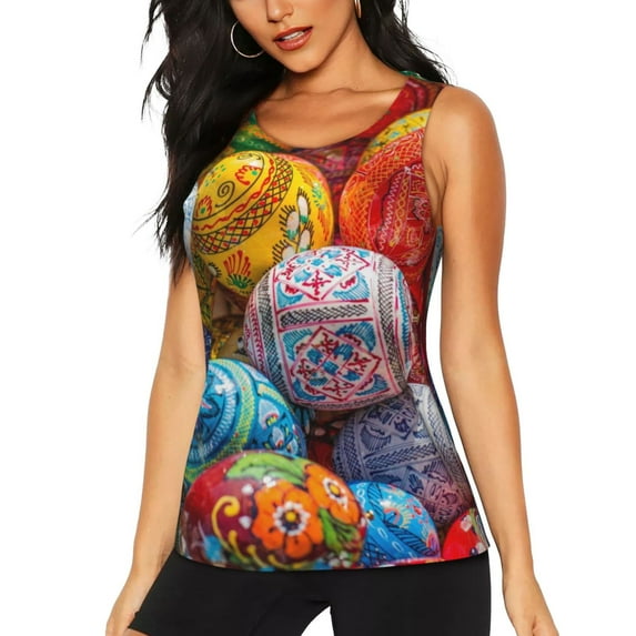 Gaeub Easter Eggs Women's Workout Tank Tops Lightweight Sleeveless Shirts for Women for Athletic Running Tennis Yoga - Small