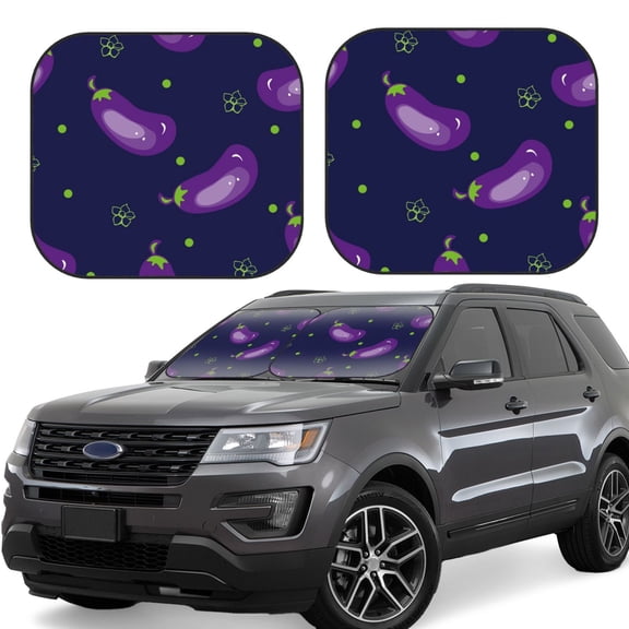 Gaeub Eggplant Print 2-Piece Windshield Sun Shade,Foldable Car Front Window Sunshade,for Most Cars SUV Truck,Heat Blocker Visor Protector-Large