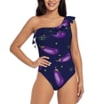 thumbnail image 1 of Gaeub Eggplant Women's One Shoulder Ruffle Tummy Control Swimwear for Swimming Surfing Beach Party - X-Large, 1 of 8