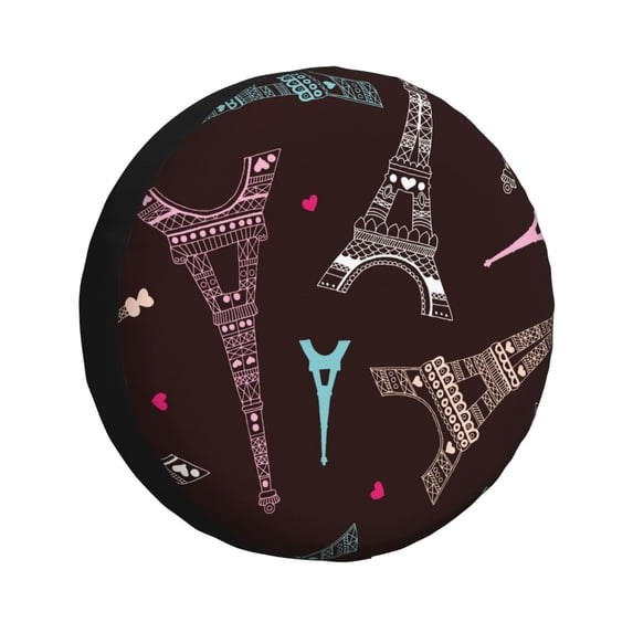 Gaeub Eiffel Tower 14-17in Tire Cover, Spare Tire Cover, for Camper Caravan, Trailer, Car, Truck, SUV, Jeep - 15 inch