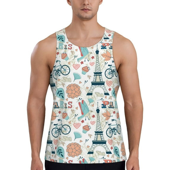 Gaeub Eiffel Tower Men's Athletic Tank Top, Workout Sleeveless Shirts, Running Tank Tops for Gym, Running, Training - 4X-Large