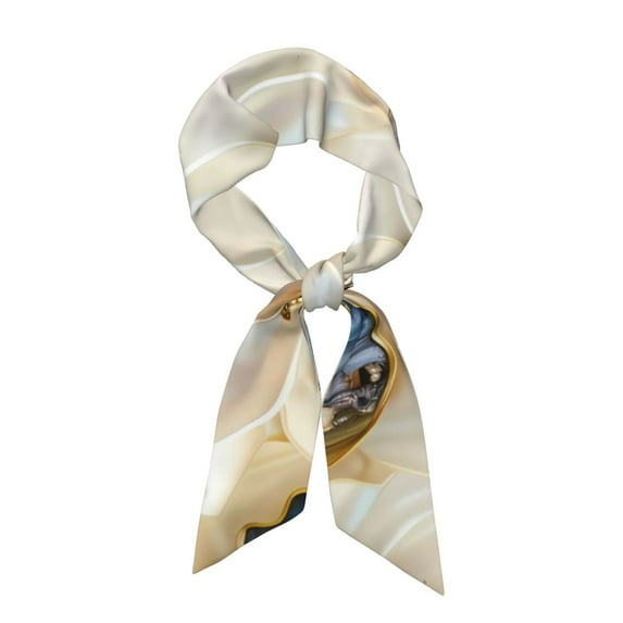 Gaeub Elegant Butterflies And Pearls Printed Silk Feeling Scarf , Satin Head Scarf for Women,Silk Neck Scarf,Scarves,ashion Silky Satin Headscarf Wrap, Neck Scarves For Handbag Accessories