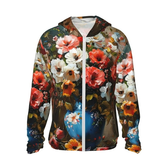 Gaeub Elegant Floral Vase Painting Men's and Women's UPF 50+ Long-Sleeved Sun Protection Clothing, Fishing Shirt Long Sleeve Zip-Medium