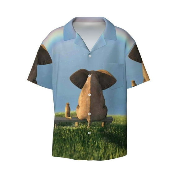 Gaeub Elephant Dog Men's Lapel Short Sleeve Shirt, Relaxed Fit Shirt, Soft and Breathable for Outdoors Party Travel - Large