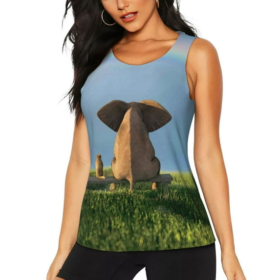 Gaeub Elephant Dog Women's Workout Tank Tops Lightweight Sleeveless Shirts for Women for Athletic Running Tennis Yoga - Small