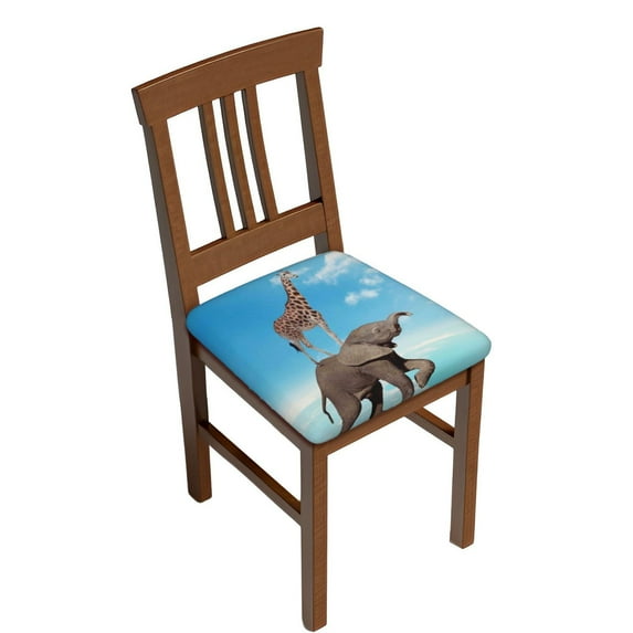 Gaeub Elephant Giraffe Overcomes Fear By Walking On High Rope Square Chair Seat Covers, Stretch Fitted Printed Chair Seat Cushion Cover for Kitchen, Office - One Size