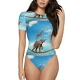 thumbnail image 1 of Gaeub Elephant Giraffe Print Women's Short Sleeve One Piece Swimsuit Sexy High-Waisted Bodysuit Bathing Suit for Swimming, Beach, Sports-X-Large, 1 of 7