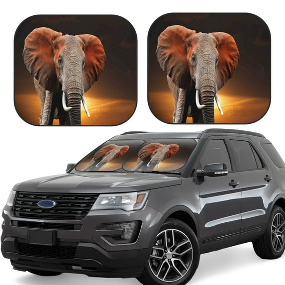 Gaeub Elephant Sunset in Kenya Foldable Auto Sun Blocker Visor, Sunshade for Car Front Window, Keeps Your Vehicle Cool - Medium