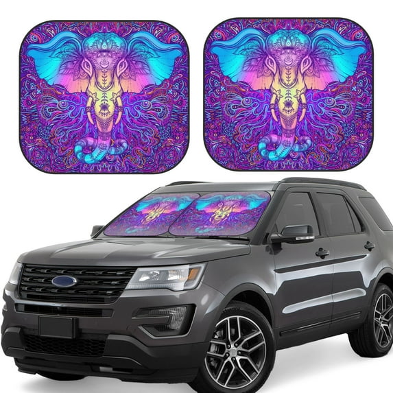 Gaeub Elephant in Tribal Style Foldable Auto Sun Blocker Visor, Sunshade for Car Front Window, Keeps Your Vehicle Cool - Small