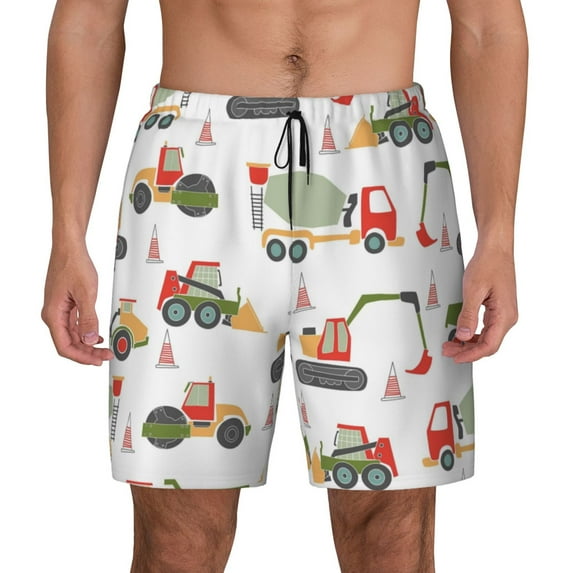 Gaeub Excavator Mens Swim Trunks Stretch Beach Shorts Quick Dry for Men Swim Shorts Swimwear with Pockets- Large