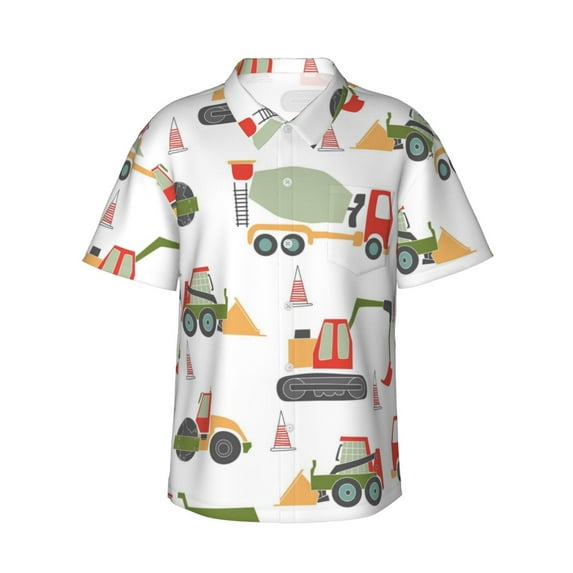 Gaeub Excavator Print Men's Hawaiian Shirt,Button Down Short Sleeves Shirts,Tropical Beach Casual Button Down Shirts,Small