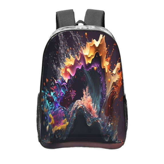 Gaeub Explosive Fluid Splash Art Print Clear Backpack ,Clear Transparent Backpack, PVC Bag with Side Pockets,for Concert, Beach, Work, Travel & Sporting