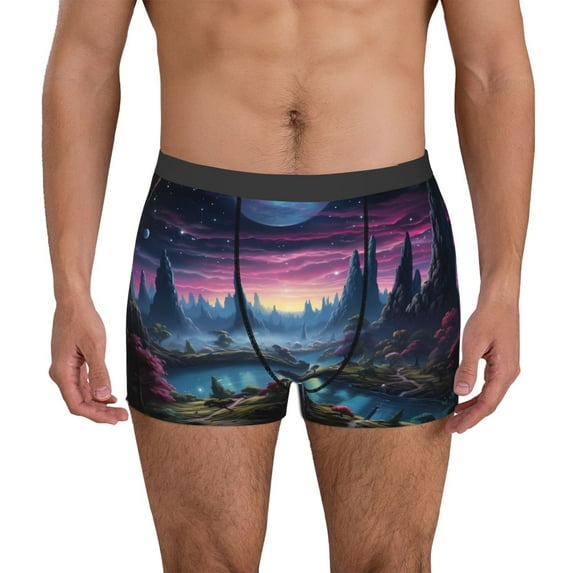 Gaeub Fantasy Landscape Starry Night Print Men's Boxer Briefs,Super Fit Boxer Briefs for Men,Quick-Dry Underwear with 4-Way Stretch-Medium