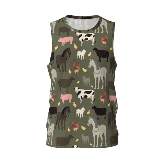 Gaeub Farm Animals Men's Mesh Basketball Jersey, Quick-Drying Sleeveless Top S-4XL, Loose Muscle Tank Top -XX-Large