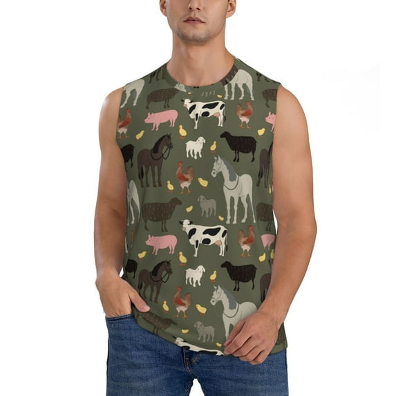 Gaeub Farm Animals Men's Sleeveless Muscle Shirts Workout Tank Tops, Odor Protection and Comfortable - Large