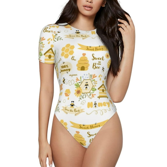 Gaeub Farm Bee Cute Honey Women'S Short Sleeve One Piece Swimsuit Sexy High-Waisted Bodysuit For Swimming, Beach, Sports - Small