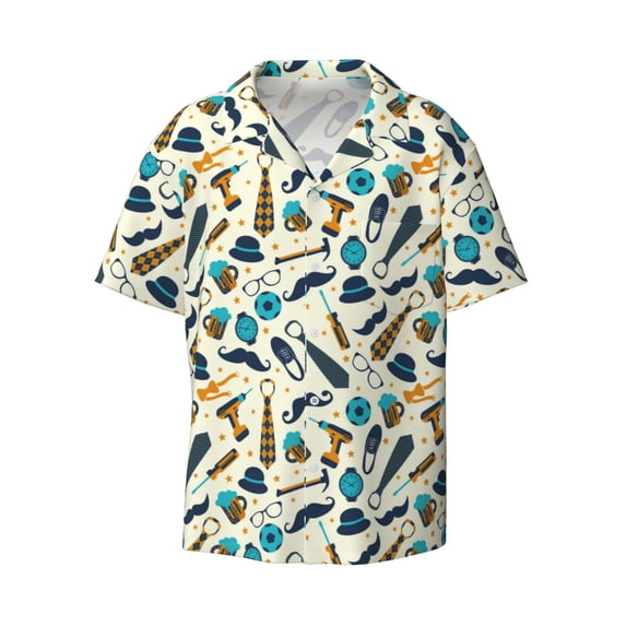 Gaeub Fathers day Men's Lapel Short Sleeve Shirt, Relaxed Fit Shirt, Soft and Breathable for Outdoors Party Travel - 3X-Large