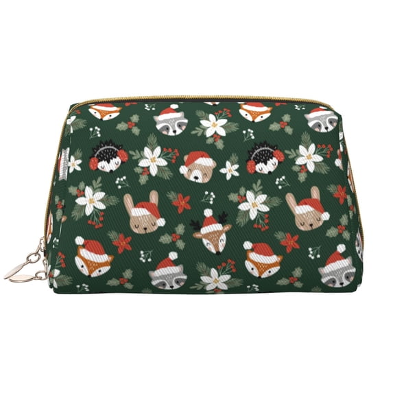 Gaeub Festive Forest Friends Printed Travel Cosmetic Bag,Makeup Bag, Large Capacity Toiletry Bag for Women, Portable Pouch Make Up Organizer with Zipper and Divider