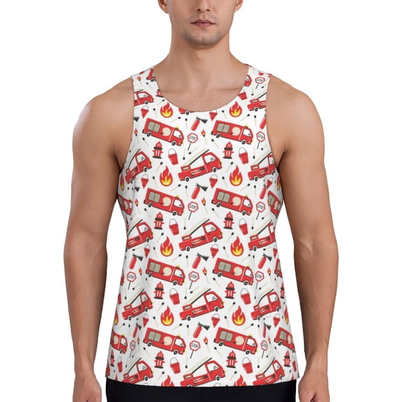 Gaeub Fire Truck Men's Athletic Tank Top, Workout Sleeveless Shirts, Running Tank Tops for Gym, Running, Training - XX-Large