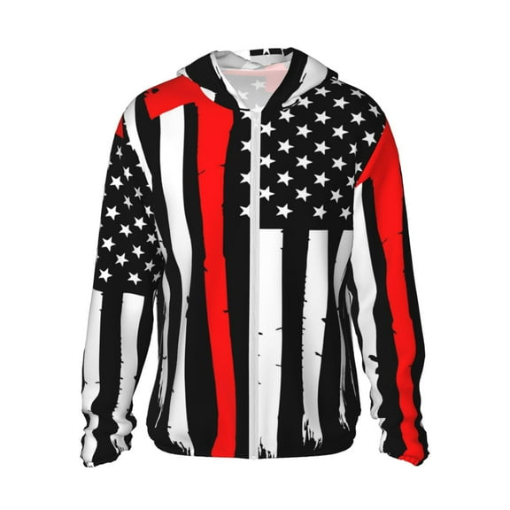 Gaeub Firefighters USA Flag Men's and Women's UPF 50+ Long-Sleeved Sun Protection Clothing, Fishing Shirt Long Sleeve Zip - Small