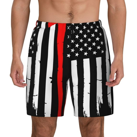 Gaeub Firefighters USA Flag Mens Swim Trunks Stretch Beach Shorts Quick Dry for Men Swim Shorts Swimwear with Pockets- 3X-Large