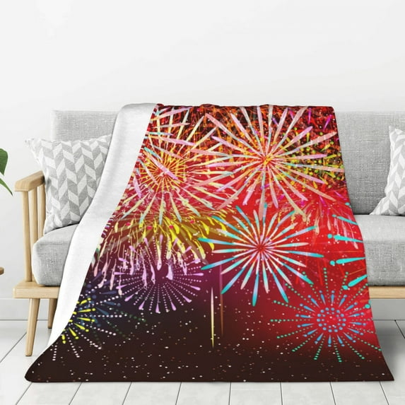 Gaeub Fireworks Print Flannel Throw Blanket, Home Fleece Throw Blanket for Couch or Bed,Decorative Blankets,Lightweight Fuzzy Flannel Blanket-40"x30"