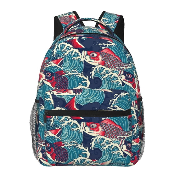 Gaeub Fish In The Wave Ergonomic Lightweight Laptop Backpack - Multiple Pockets for School, Work, Travel, Outdoor Activities -One Size