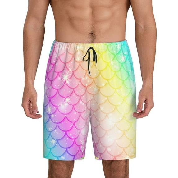 Gaeub Fish Scale Printed Men's Short Pajama Pants, Lightweight Lounge & Sleep Bottoms Keep You Cool - 4X-Large