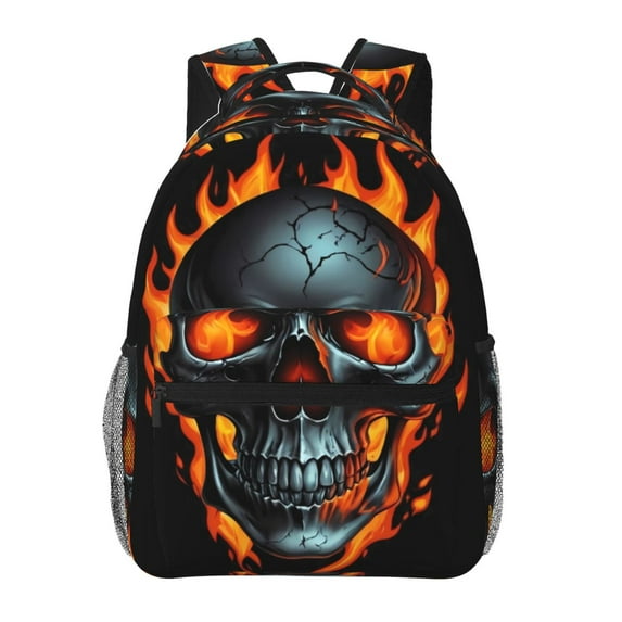 Gaeub Flame Metal Skull Ergonomic Lightweight Laptop Backpack - Multiple Pockets for School, Work, Travel, Outdoor Activities -One Size