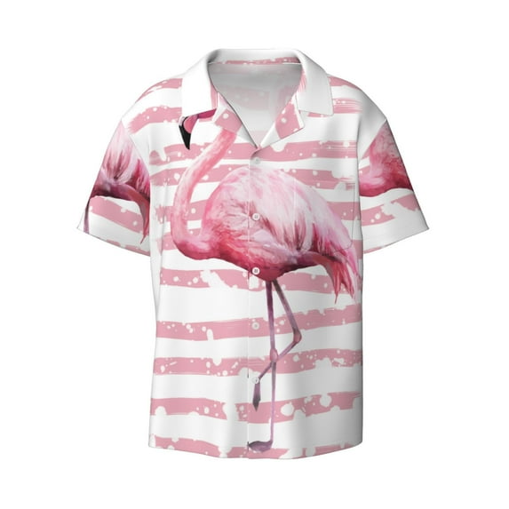 Gaeub Flamingo Men's Lapel Short Sleeve Shirt, Relaxed Fit Shirt, Soft and Breathable for Outdoors Party Travel - 4X-Large