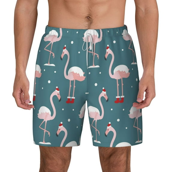 Gaeub Flamingo Mens Swim Trunks Stretch Beach Shorts Quick Dry for Men Swim Shorts Swimwear with Pockets- Medium