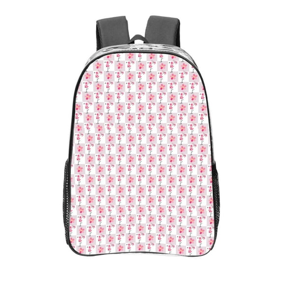 Gaeub Flamingo On Checkered Print Clear Backpack ,Clear Transparent Backpack, PVC Bag with Side Pockets,for Concert, Beach, Work, Travel & Sporting