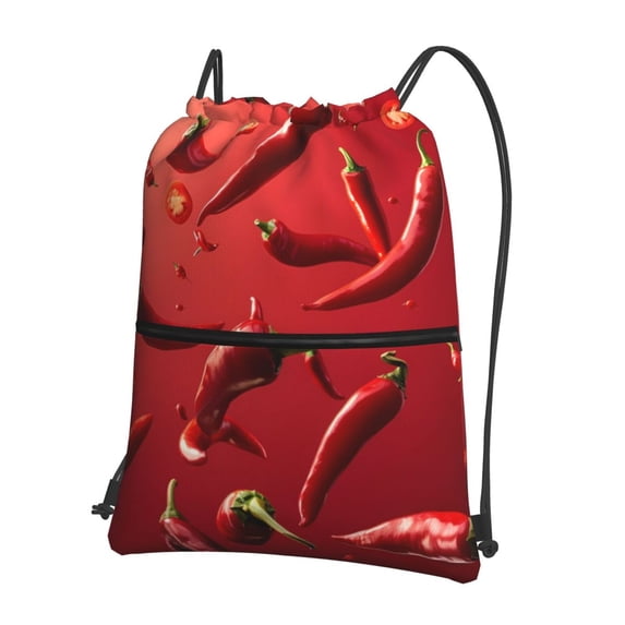 Gaeub Floating Red Chili Peppers Gym Bag Sackpack Sports,Drawstring Backpack Sports Bag for Women Men Large Size
