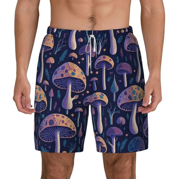 Gaeub Floral Hippie Mushrooms Mens Swim Trunks Stretch Beach Shorts Quick Dry for Men Swim Shorts Swimwear with Pockets- Medium