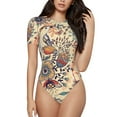 thumbnail image 1 of Gaeub Floral With Birds And Fantasy Flowers Women'S Short Sleeve One Piece Swimsuit Sexy High-Waisted Bodysuit For Swimming, Beach, Sports - Small, 1 of 9