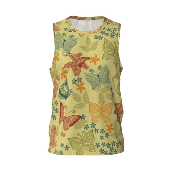 Gaeub Floral with Butterflies Men's Mesh Basketball Jersey, Quick-Drying Sleeveless Top S-4XL, Loose Muscle Tank Top -3X-Large