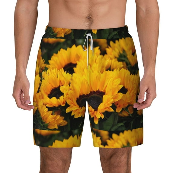 Gaeub Flower Bush Sunflower Mens Swim Trunks Stretch Beach Shorts Quick Dry for Men Swim Shorts Swimwear with Pockets- X-Large