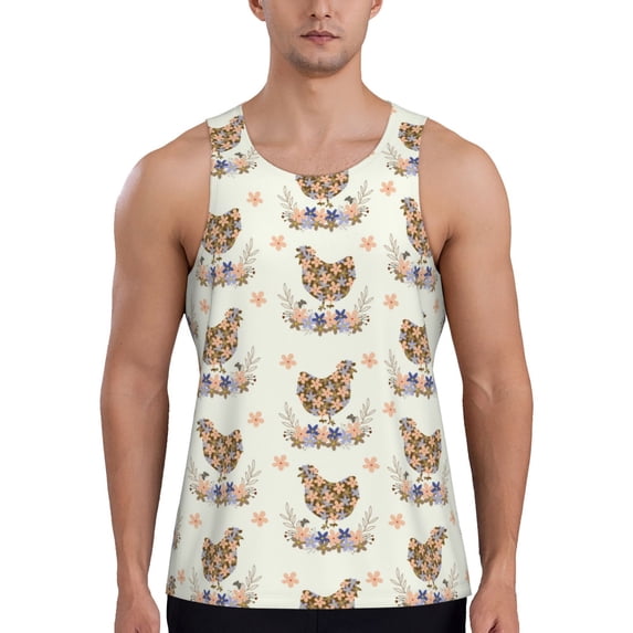 Gaeub Flower Chicken Men's Athletic Tank Top, Workout Sleeveless Shirts, Running Tank Tops for Gym, Running, Training - Large
