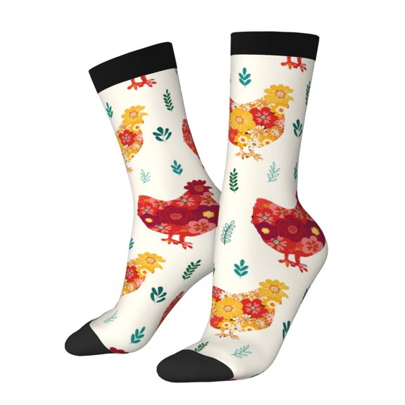 Gaeub Flower Chicken Print Adult Crew Socks,Mid-Calf Socks,Stylish & Comfortable Adult Socks for Men & Women,Crew Athletic Socks for Sport Running Traveling