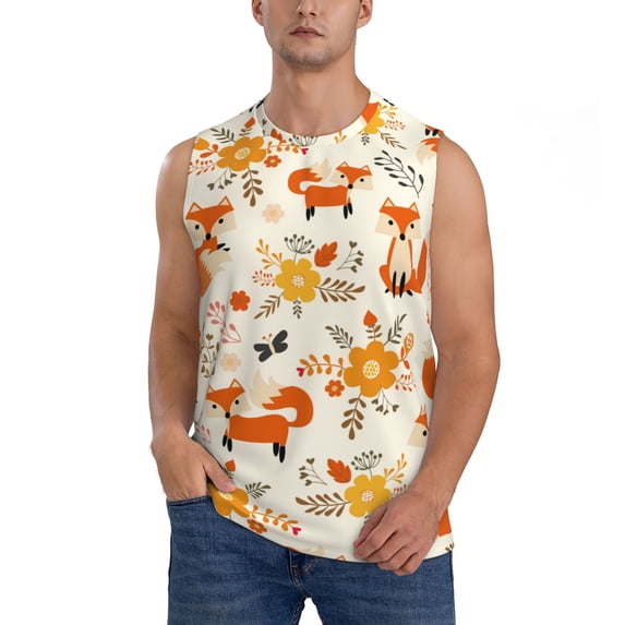 Gaeub Flower Fox Men's Sleeveless Muscle Shirts Workout Tank Tops, Odor Protection and Comfortable - Medium