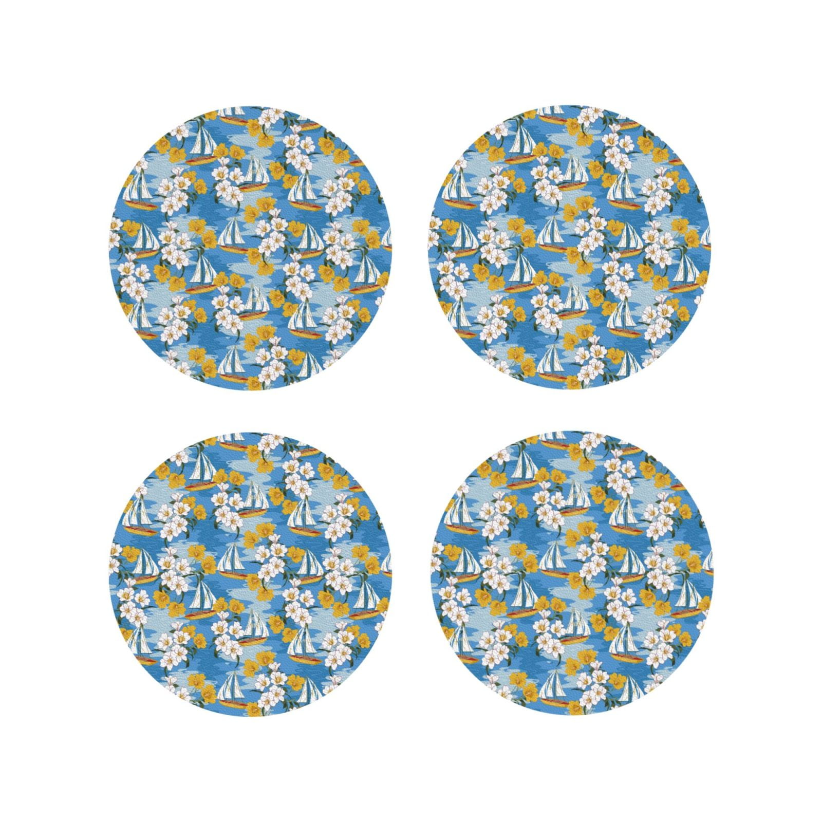 Pevtufa Spring Flower Leather Coasters - Set Of 4 PU Leather Drink Coasters For Table Protection 4 thumbnail image