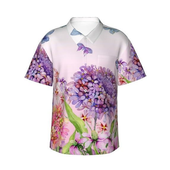 Gaeub Flowers And Colorful Butterflies Print Men's Hawaiian Shirt,Button Down Short Sleeves Shirts,Tropical Beach Casual Button Down Shirts,X-Large